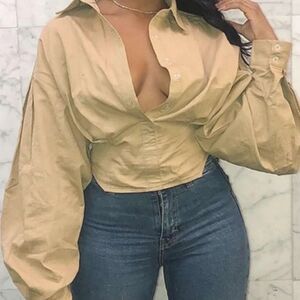 Women's Plus Size NWT 3XL Tan Crop long Sleeve Shirt